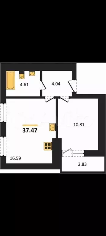 1-к. квартира, 38,9 м, 7/8 эт. - Фото 1