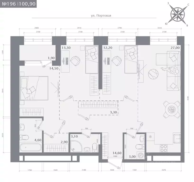 3-к кв. Татарстан, Казань 1712 жилой комплекс (100.9 м) - Фото 1