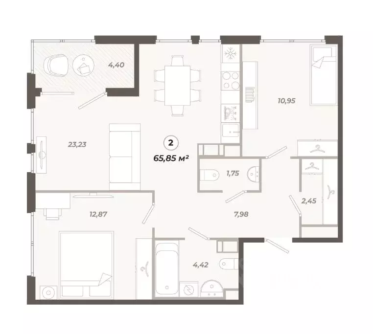 2-к кв. Санкт-Петербург ул. Коли Томчака, 21Д (65.85 м) - Фото 0