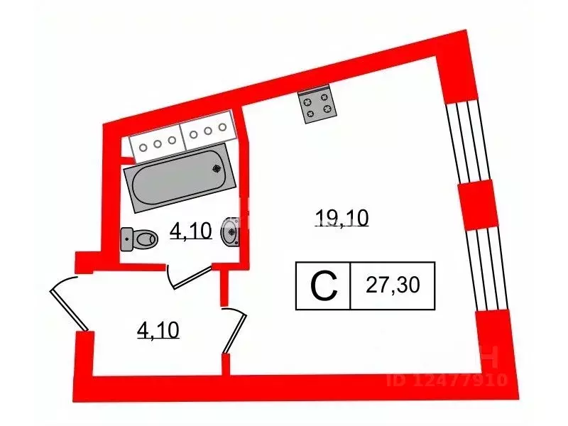 Студия Санкт-Петербург Ушаковская наб., 3к2 (27.3 м) - Фото 1