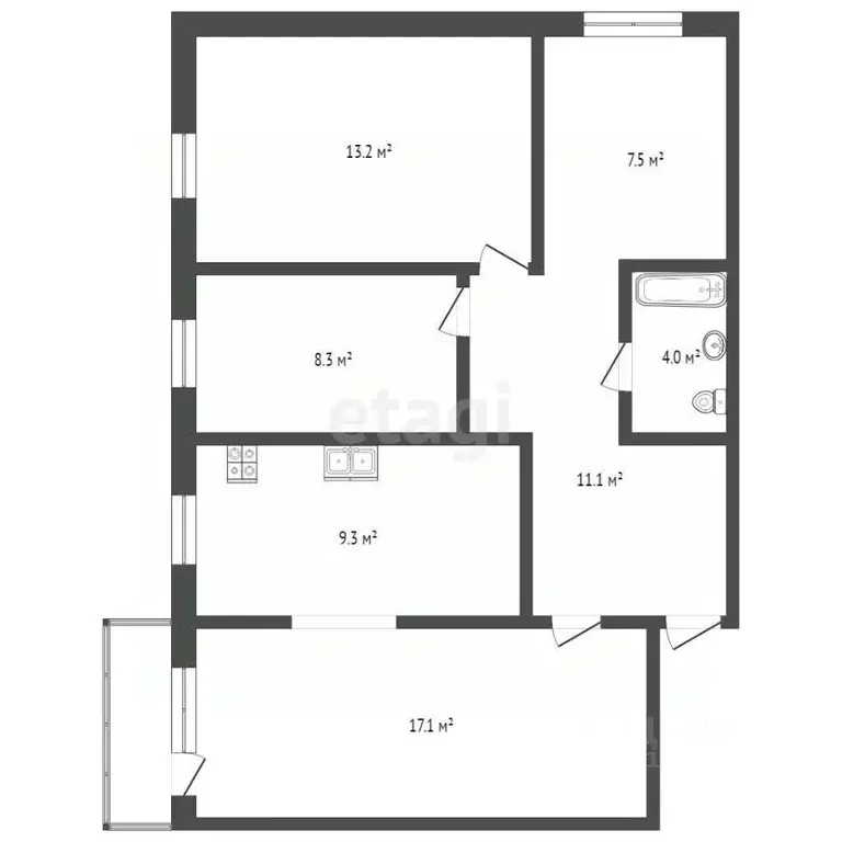 4-к кв. Саха (Якутия), Якутск ул. Богдана Чижика, 20/2 (72.0 м) - Фото 2