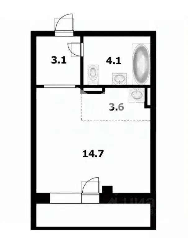Студия Новосибирская область, Новосибирск ул. Петухова, 95/4 (24.4 м) - Фото 1