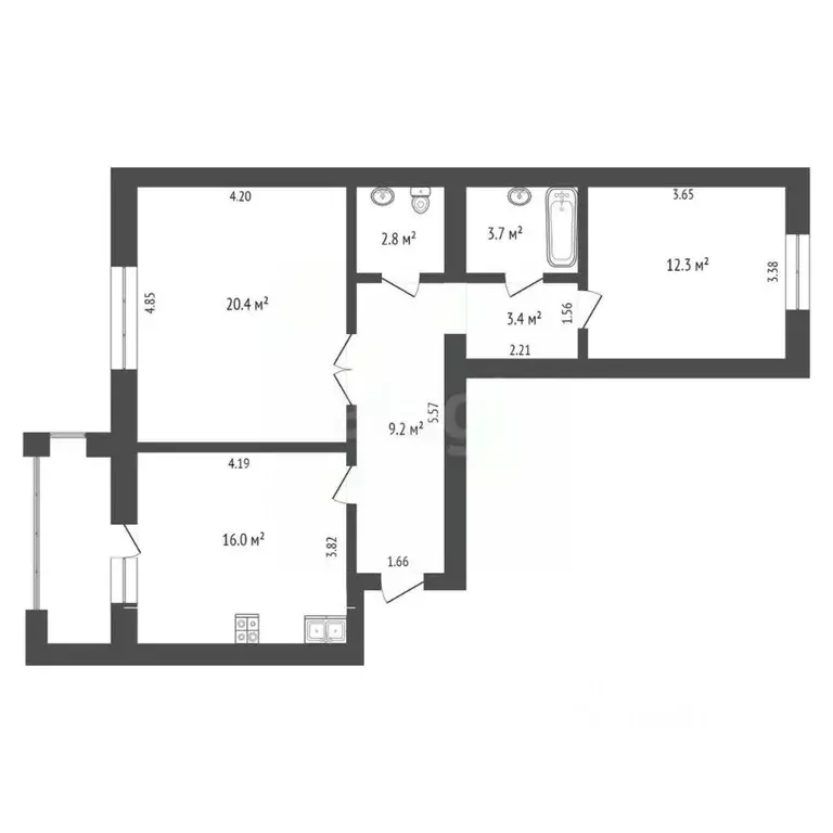 2-к кв. Тюменская область, Тюмень ул. Московский Тракт, 143к5 (70.5 м) - Фото 1