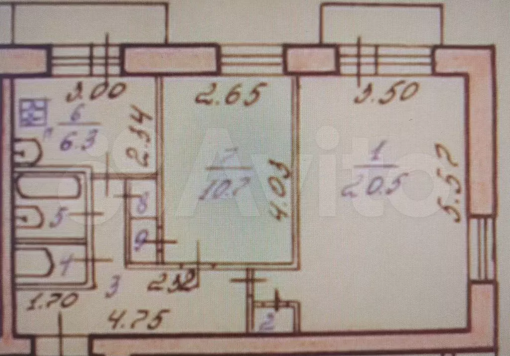 2-к. квартира, 49,5 м, 6/9 эт. - Фото 0