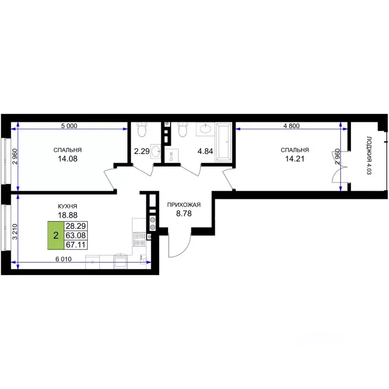 2-к кв. Калининградская область, Гурьевск Включи жилой комплекс (67.11 ... - Фото 0