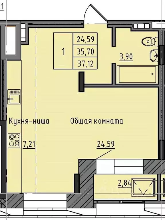 1-к кв. Саха (Якутия), Якутск 37-й кв-л,  (37.12 м) - Фото 0