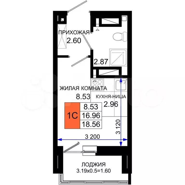 квартира-студия, 18,6 м, 13/25 эт. - Фото 0