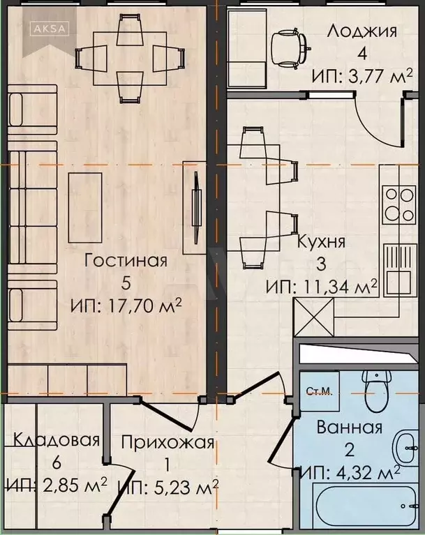 Своб. планировка, 45,2 м, 17/30 эт. - Фото 0