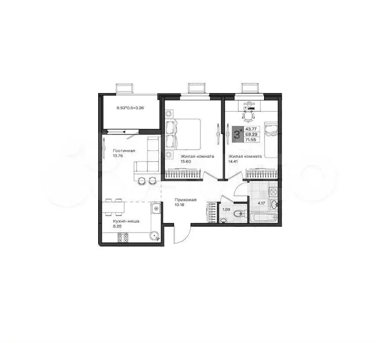 2-к. квартира, 71,6 м, 8/8 эт. - Фото 0