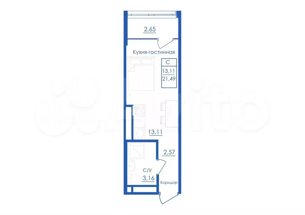 Квартира-студия, 21,5 м, 22/25 эт. - Фото 0