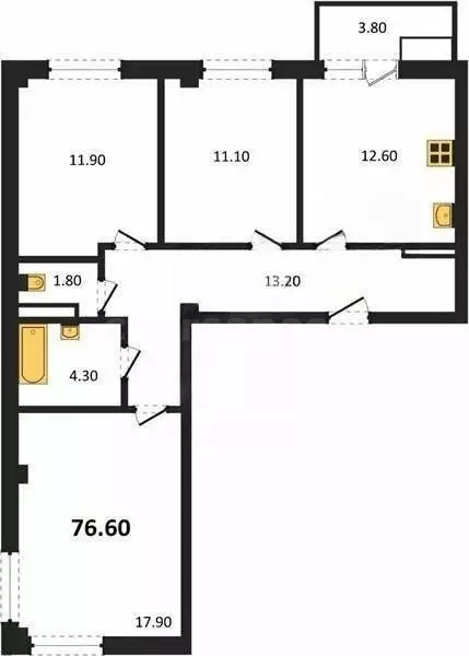 3-комнатная квартира: Севастополь, улица Токарева, 18Дк3 (76.62 м) - Фото 1
