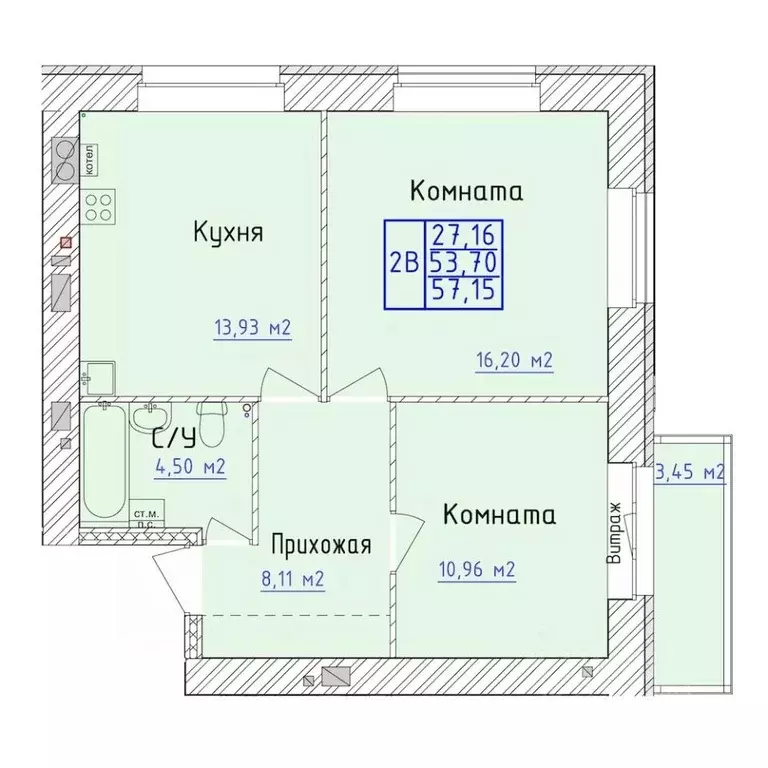 2-к кв. Ярославская область, Ярославль 1-й мкр,  (57.15 м) - Фото 0