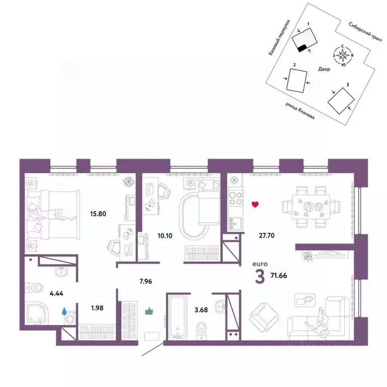 3-к кв. Свердловская область, Екатеринбург тракт Сибирский, 24Д (71.66 ... - Фото 1