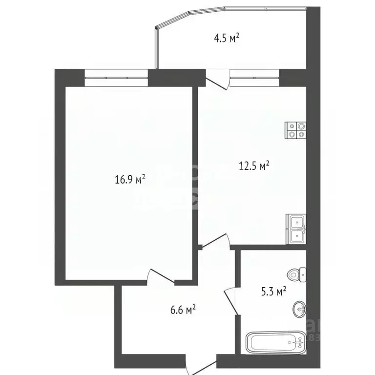 1-к кв. Тюменская область, Тюмень ул. Николая Семенова, 29к1 (41.6 м) - Фото 2