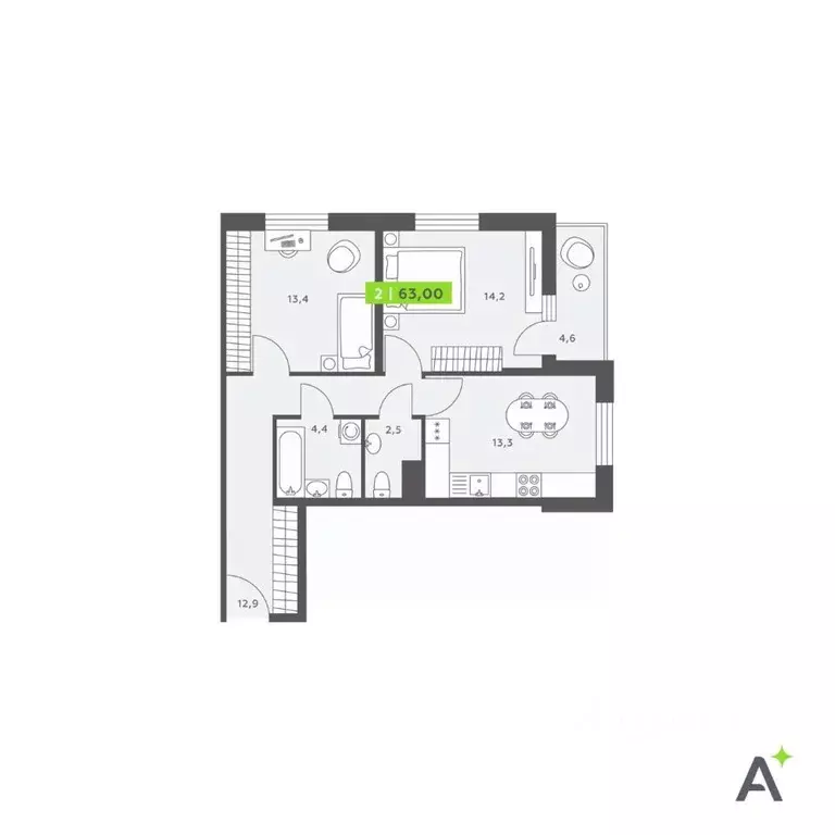2-к кв. Санкт-Петербург бул. Александра Грина, 4 (63.0 м) - Фото 1