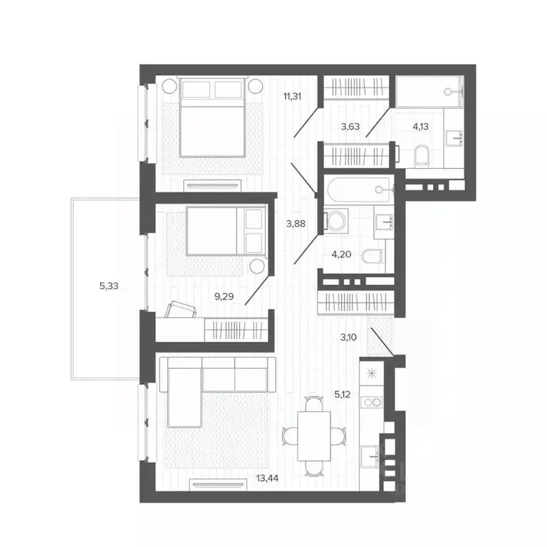 3-к кв. Алтайский край, Барнаул Жилплощадка мкр,  (63.43 м) - Фото 1