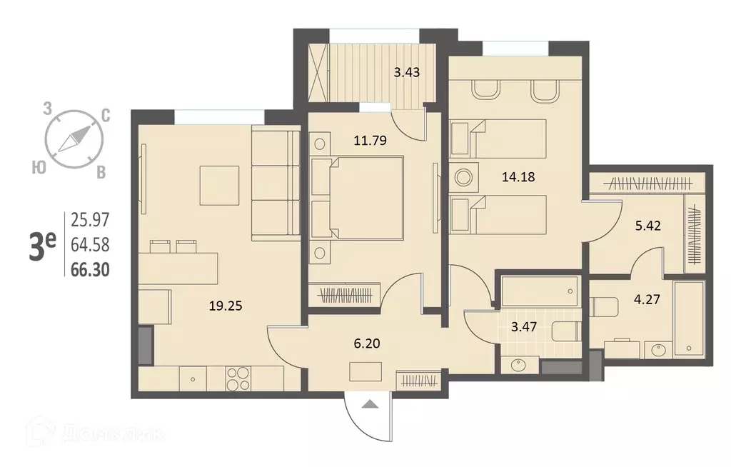 Продаётся 2-к квартира, 66.3 м - Фото 0