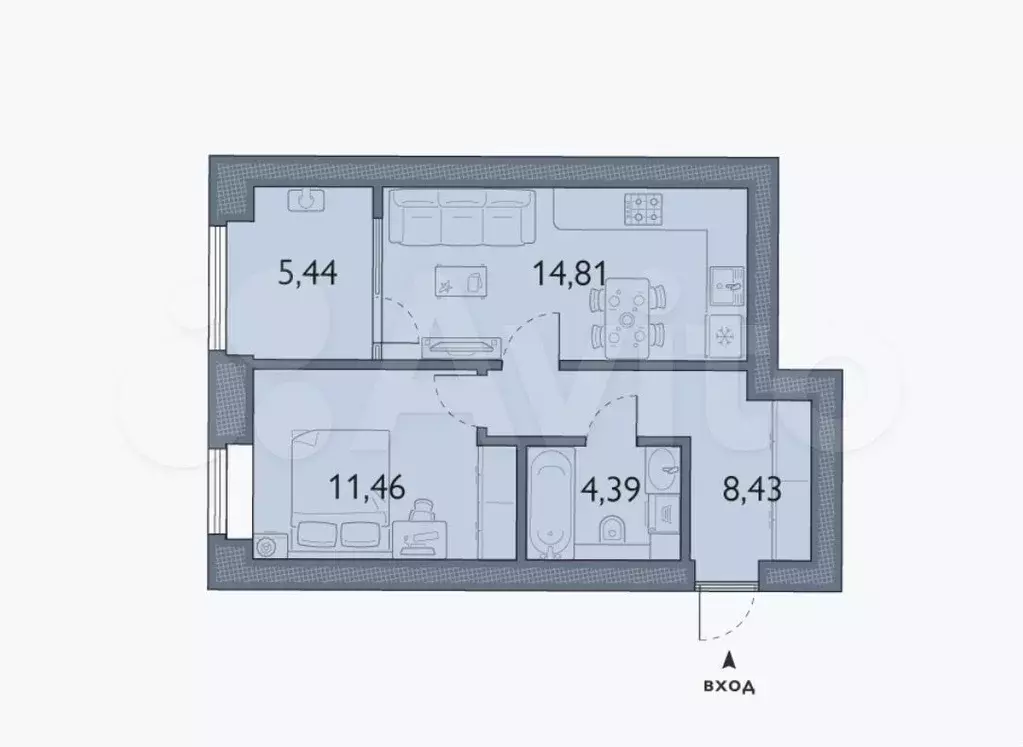 1-к. квартира, 44,5 м, 4/6 эт. - Фото 1