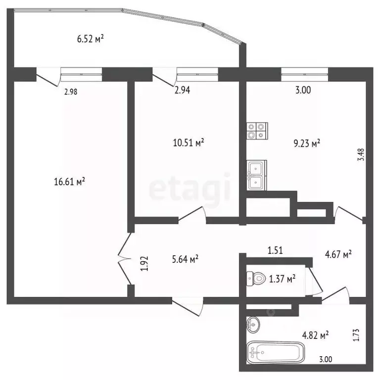 2-к кв. Белгородская область, Белгород ул. Газовиков, 9А (60.0 м) - Фото 1