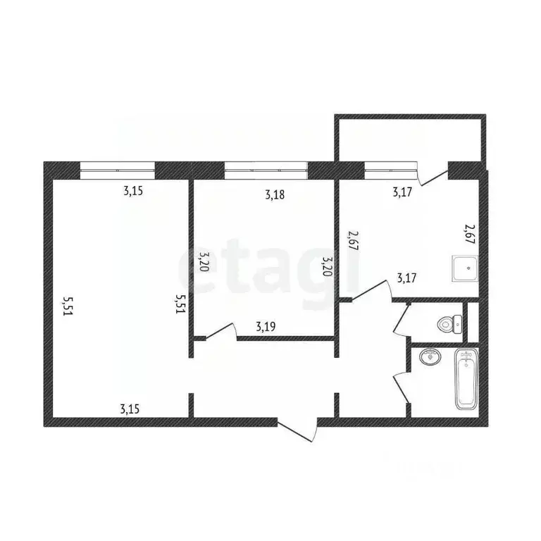 2-к кв. Белгородская область, Белгород ул. Щорса, 49 (53.0 м) - Фото 2