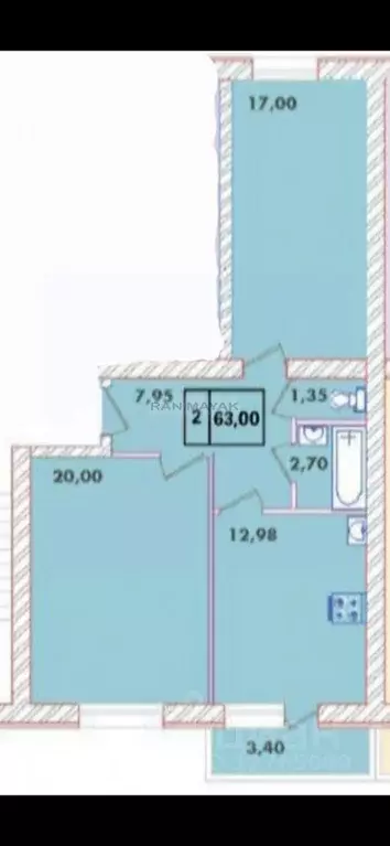 2-к кв. Адыгея, Майкоп городской округ, пос. Северный  (63.0 м) - Фото 2
