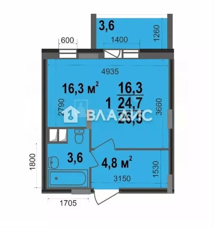 Квартира-студия: Владимир, Смоленская улица, 3 (26.5 м) - Фото 1
