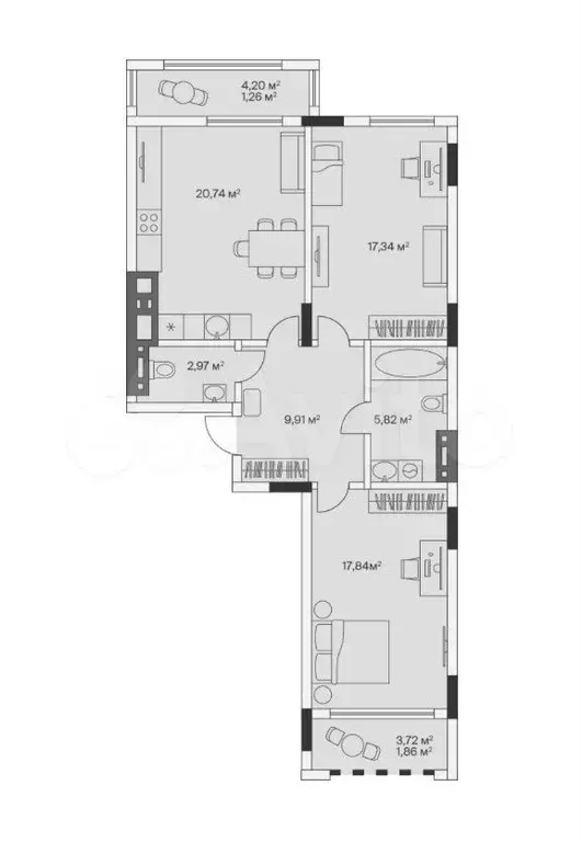 2-к. квартира, 77,7 м, 3/7 эт. - Фото 1