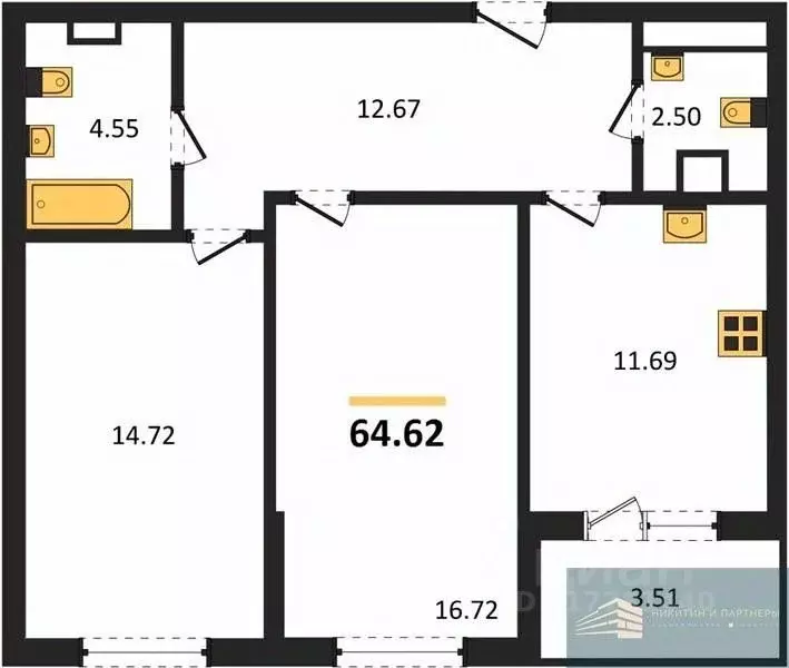 2-к кв. Воронежская область, Воронеж ул. Ломоносова, 116Б (64.6 м) - Фото 0