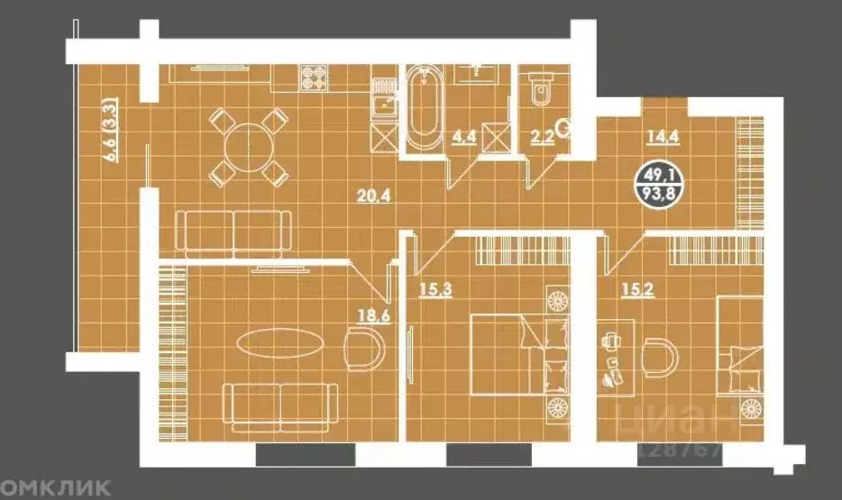 3-к кв. Пензенская область, Пенза ул. Тимирязева, 11 (93.2 м) - Фото 1