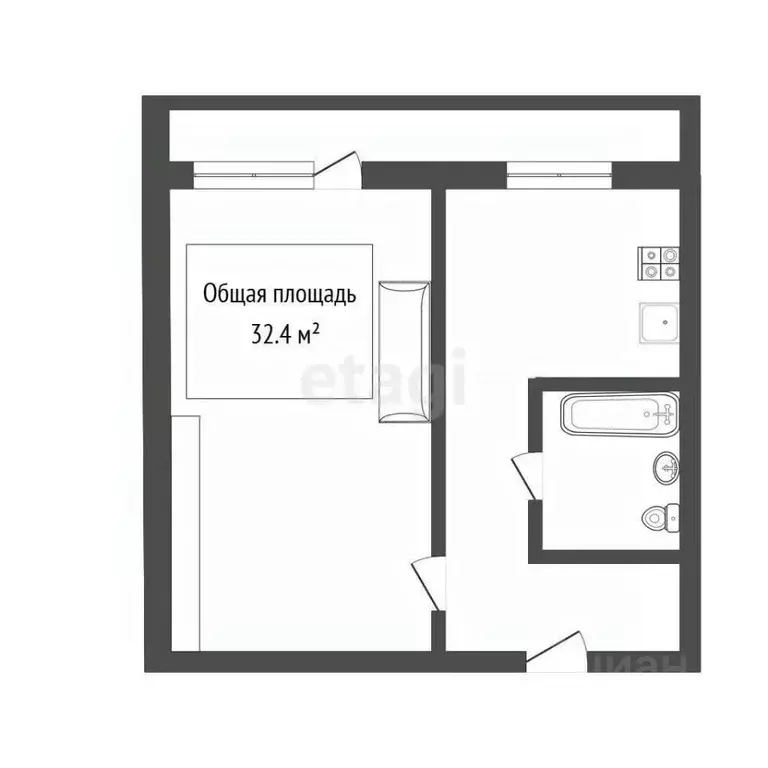 1-к кв. Томская область, Северск Пионерская ул., 34 (32.4 м) - Фото 2