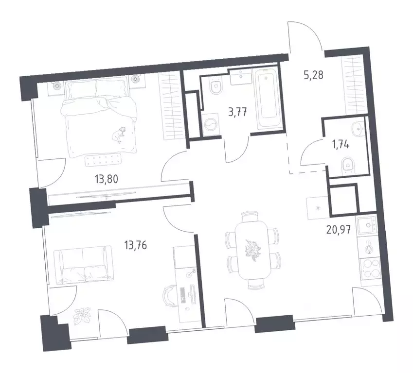2-к кв. Москва Квартал на воде жилой комплекс, к5 (59.32 м) - Фото 1