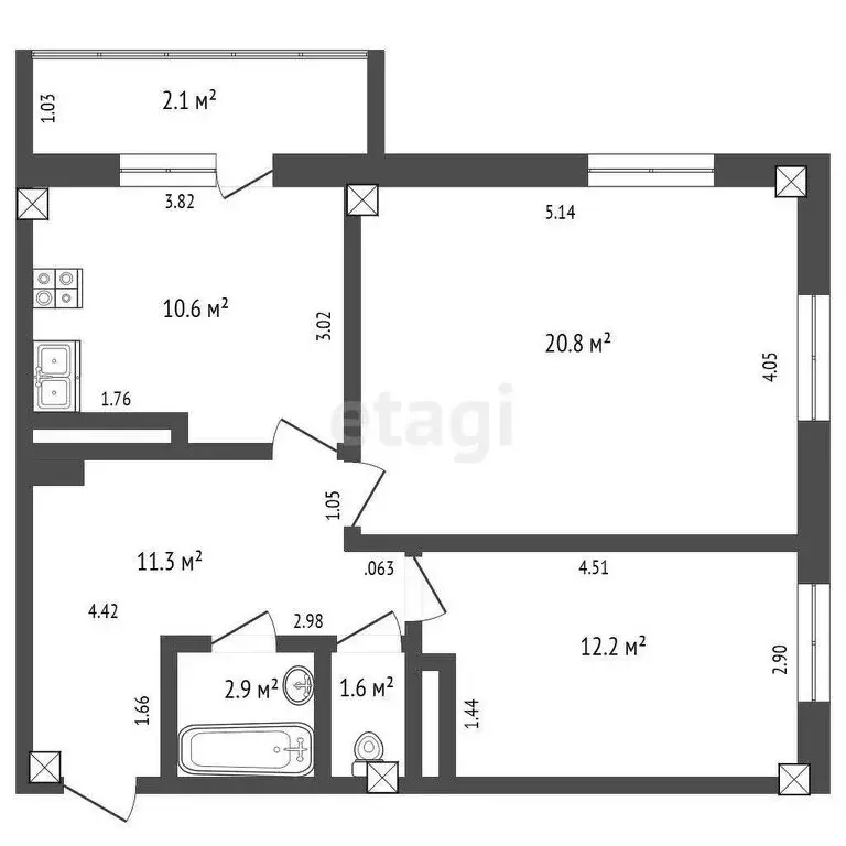 2-комнатная квартира: Набережные Челны, улица Раскольникова, 38 (60 м) - Фото 0