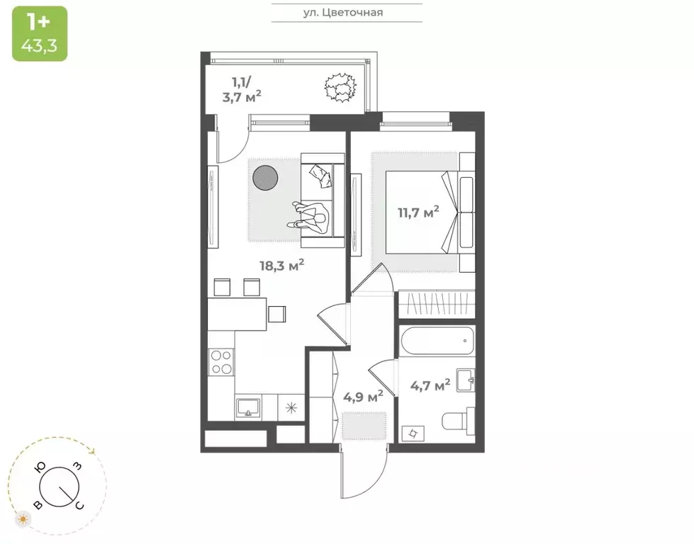 1-к кв. Тверская область, Тверь Соминка мкр,  (40.7 м) - Фото 1
