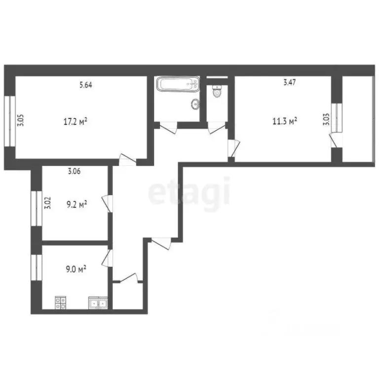 3-к кв. Ханты-Мансийский АО, Сургут ул. Гагарина, 10 (64.6 м) - Фото 1