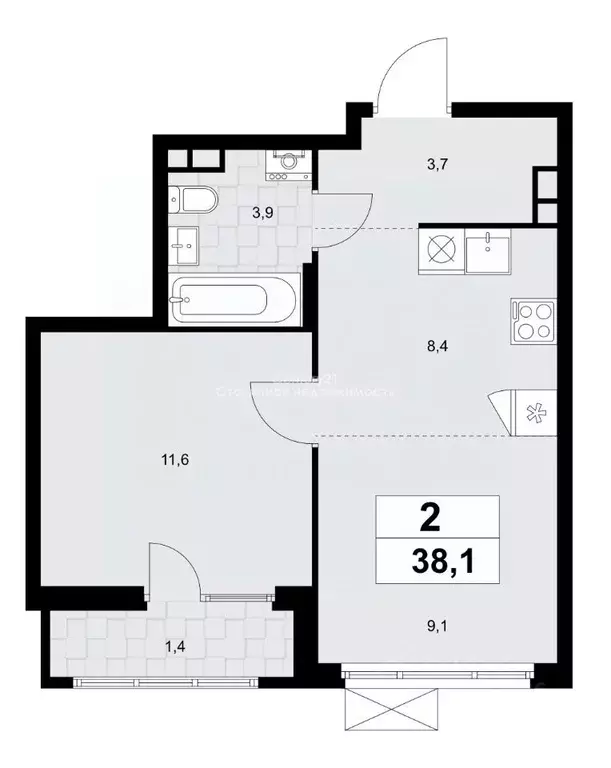 1-к кв. Москва Деснаречье жилой комплекс, 3к1 (38.1 м) - Фото 2