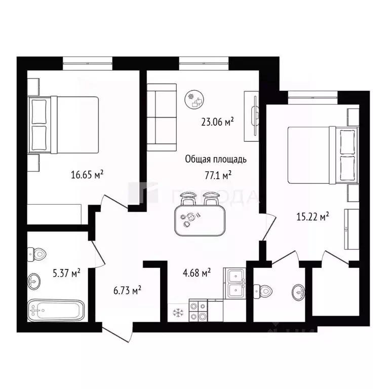 3-к кв. Новосибирская область, Новосибирск ул. Фрунзе, 252/1 (77.1 м) - Фото 1