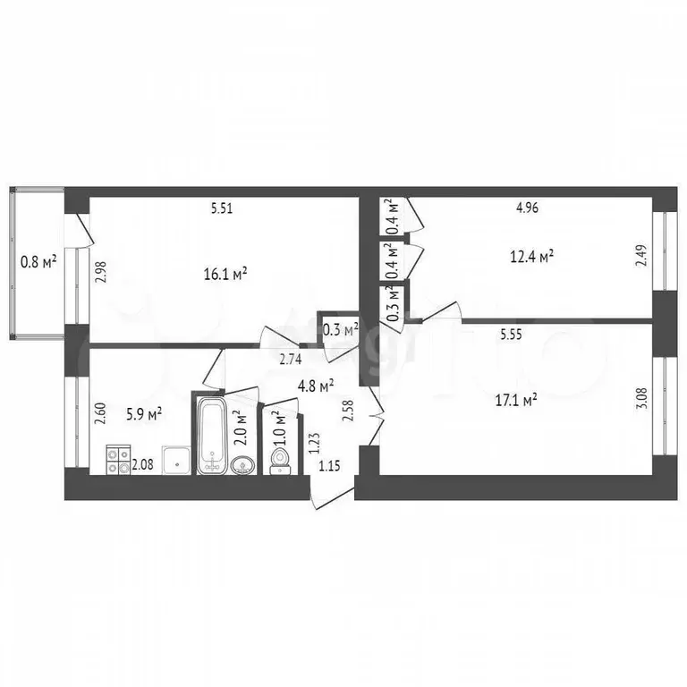 3-к. квартира, 61,5 м, 1/5 эт. - Фото 0