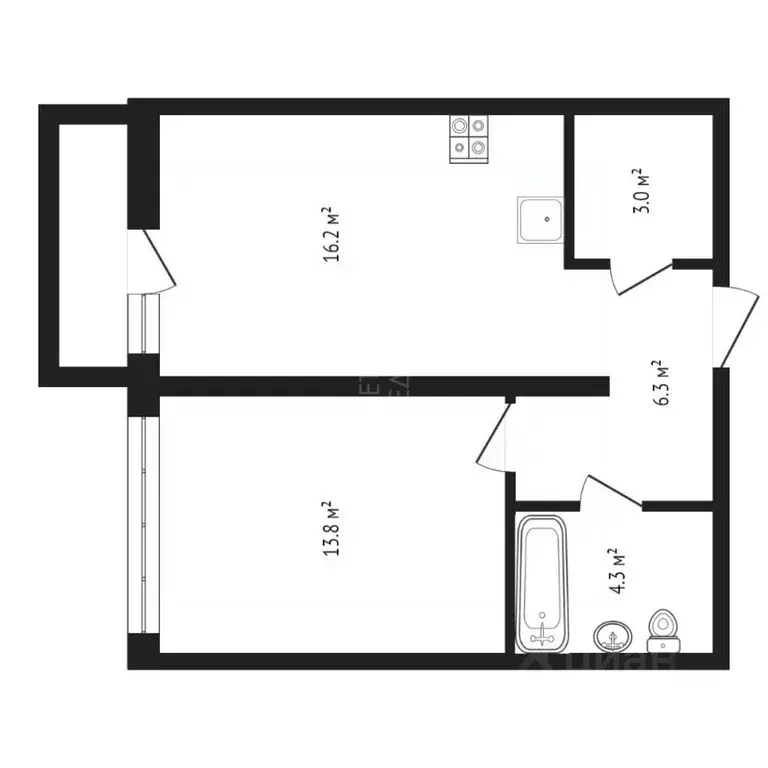 1-к кв. Тюменская область, Тюмень ул. Павла Фитина, 3 (43.3 м) - Фото 2