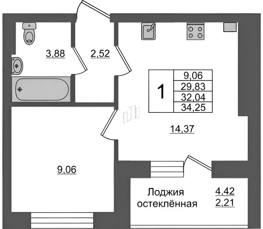 1-к кв. Калининградская область, Светлогорск ул. Цветочная, 9 (34.0 м) - Фото 1