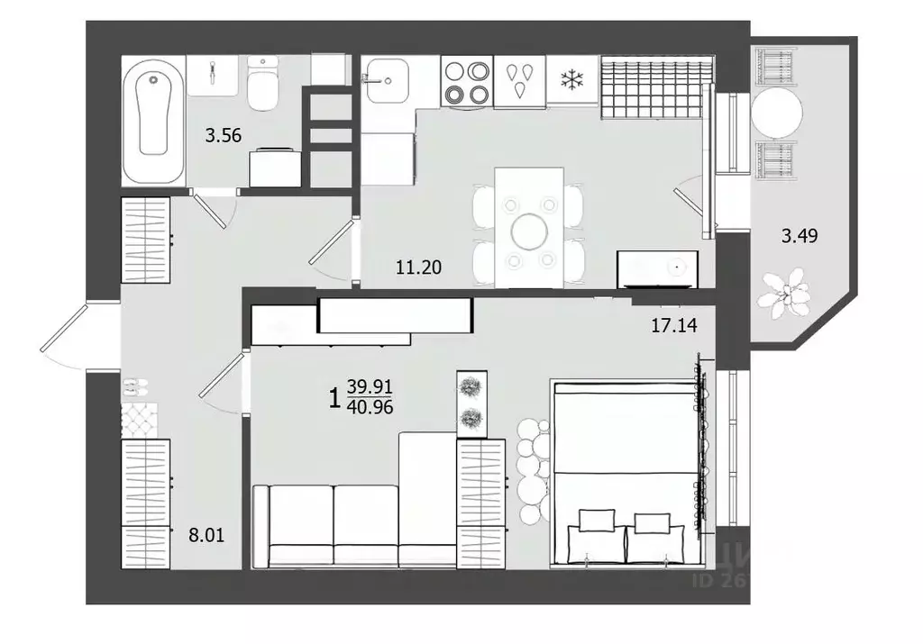 1-к кв. Московская область, Клин Клинская ул., 30 (40.96 м) - Фото 0