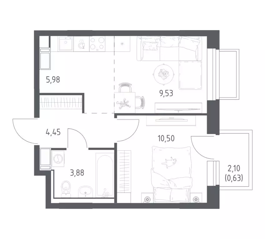 1-комнатная квартира: посёлок городского типа Мирный, ЖК Томилино ... - Фото 1
