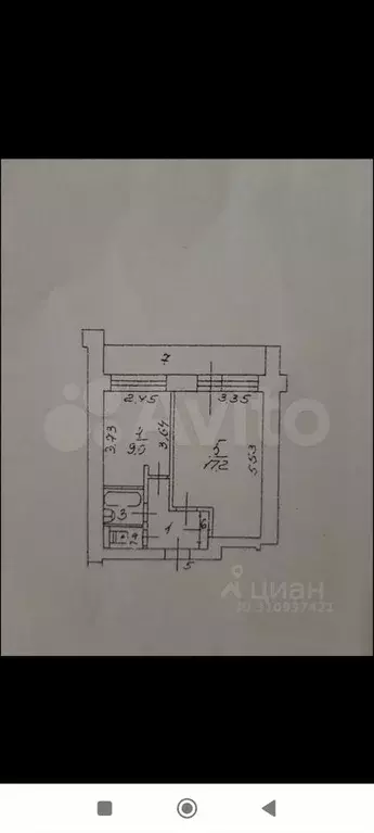 1-к. квартира, 38 м, 5/9 эт. - Фото 0