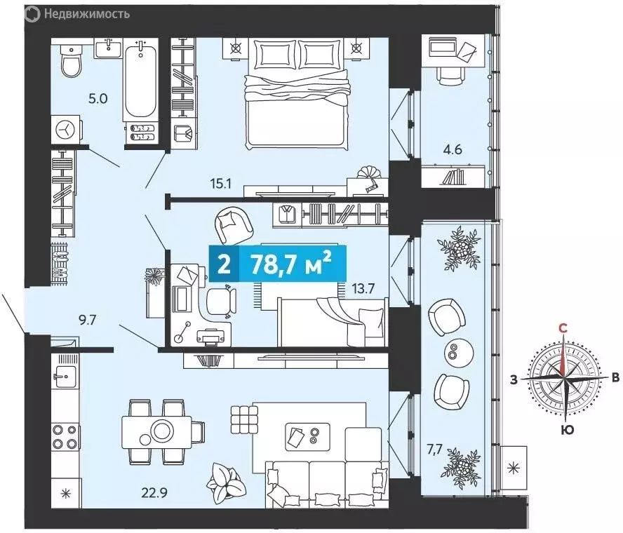 2-комнатная квартира: Засечное, микрорайон Город Спутник (78.7 м) - Фото 1
