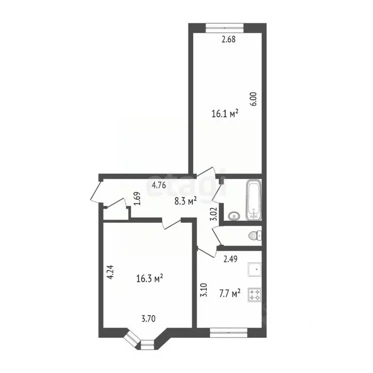 2-к кв. Ямало-Ненецкий АО, Новый Уренгой просп. Мира, 49 (52.8 м) - Фото 2