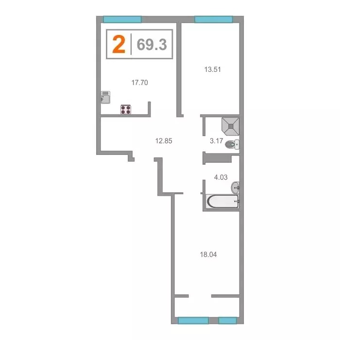 2-комнатная квартира: Тюмень, Ставропольская улица, 160/1 (69.4 м) - Фото 2