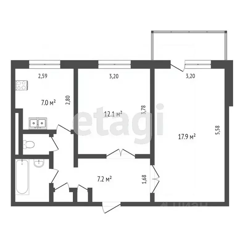 2-к кв. Крым, Симферополь ул. Маршала Жукова (48.5 м) - Фото 2