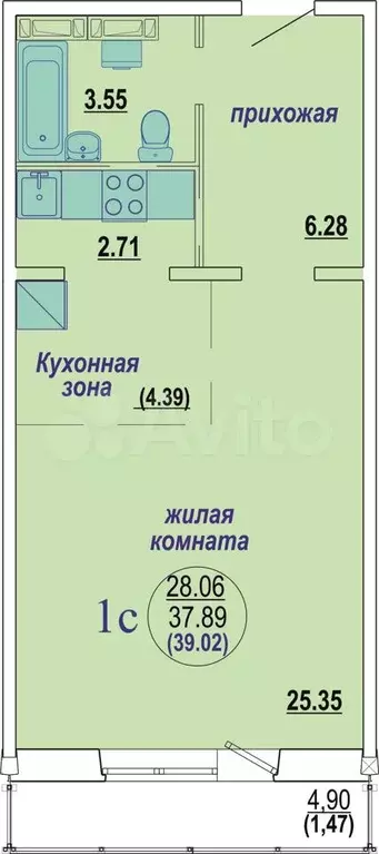 Квартира-студия, 37,8 м, 8/10 эт. - Фото 0