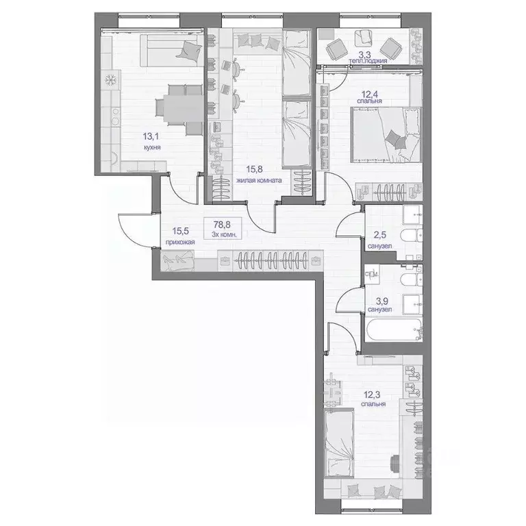 3-к кв. Красноярский край, Красноярск ул. Апрельская, 9А (78.8 м) - Фото 0