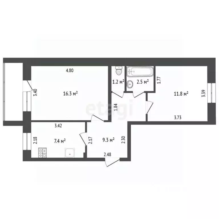 2-к кв. Архангельская область, Котлас ул. Кузнецова, 6А (51.2 м) - Фото 1