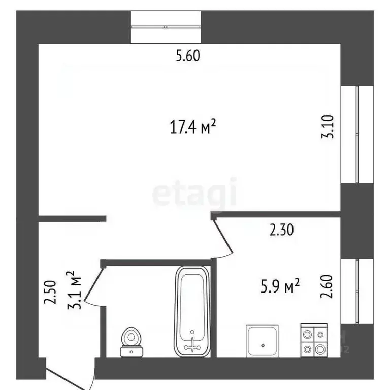1-к кв. Вологодская область, Вологда Московское ш., 24 (33.5 м) - Фото 2